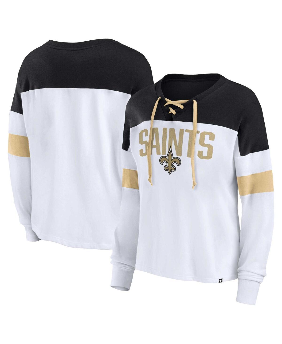 Womens Fanatics White New Orleans Saints Plus Size Even Match Lace-Up Long Sleeve V-Neck Top - White Product Image