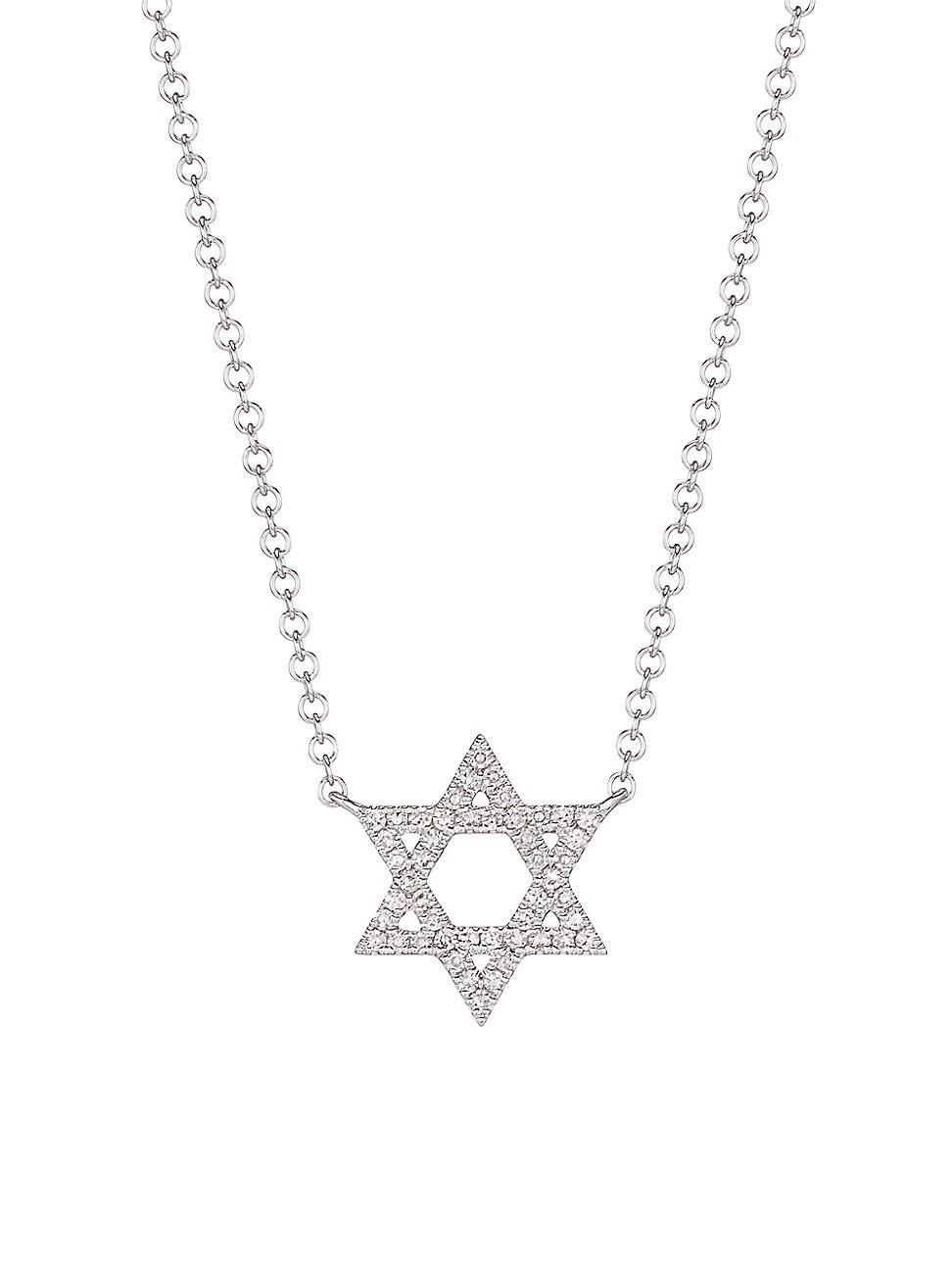 Womens 14K White Gold & 0.11 TCW Diamond Star Of David Pendant Necklace Product Image