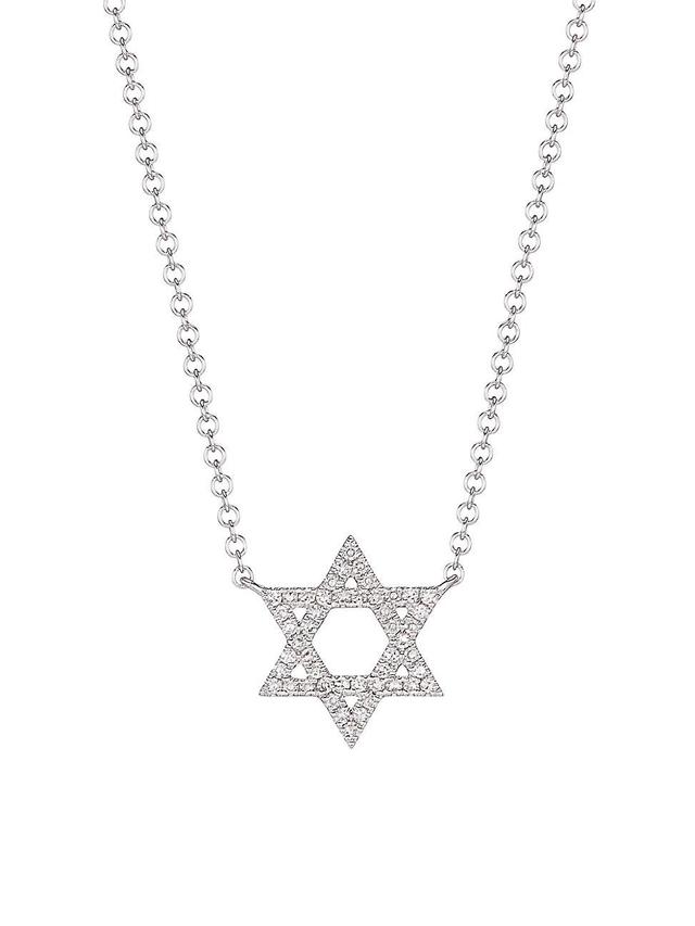 Womens 14K White Gold & 0.11 TCW Diamond Star Of David Pendant Necklace Product Image