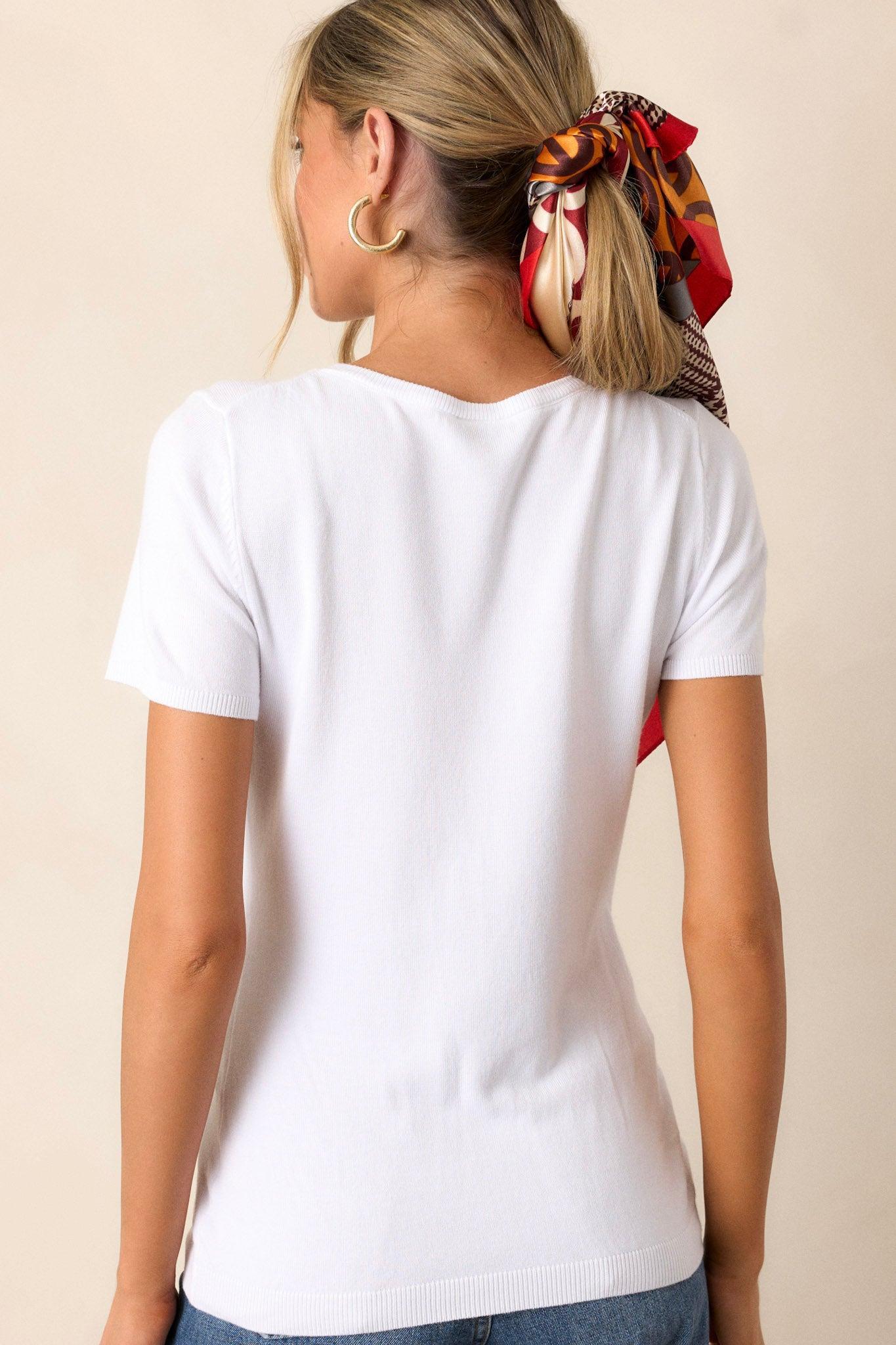 Cross Your Mind White Short Sleeve Sweater Top Product Image