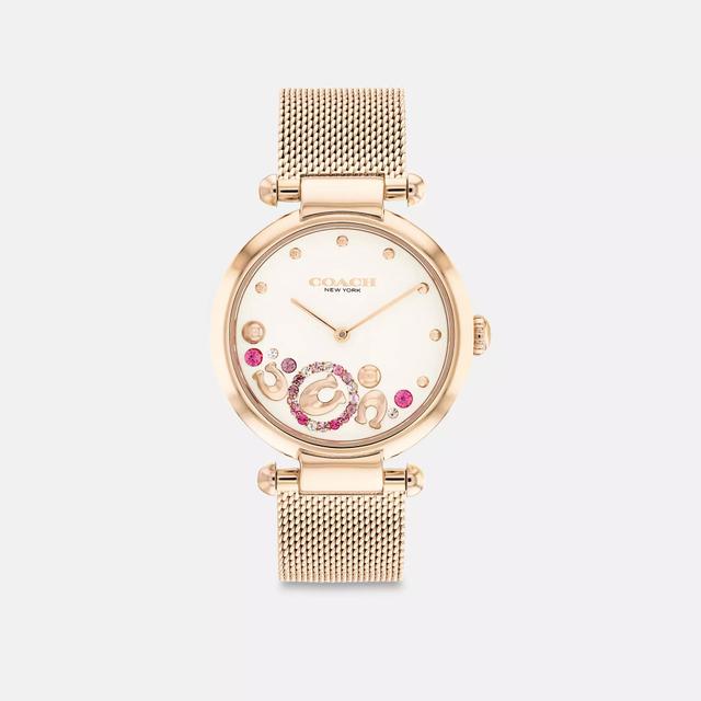 COACH Womens Cary Quartz Analog Carnation Gold Mesh Bracelet Watch Product Image