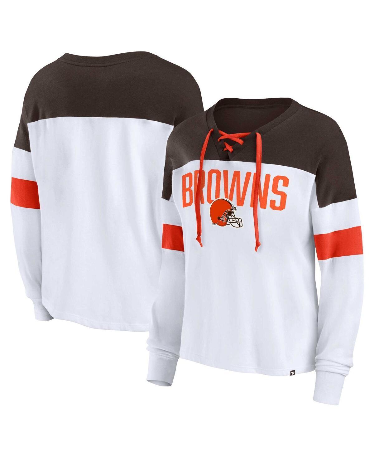 Womens Fanatics White Cleveland Browns Plus Size Even Match Lace-Up Long Sleeve V-Neck Top - White Product Image