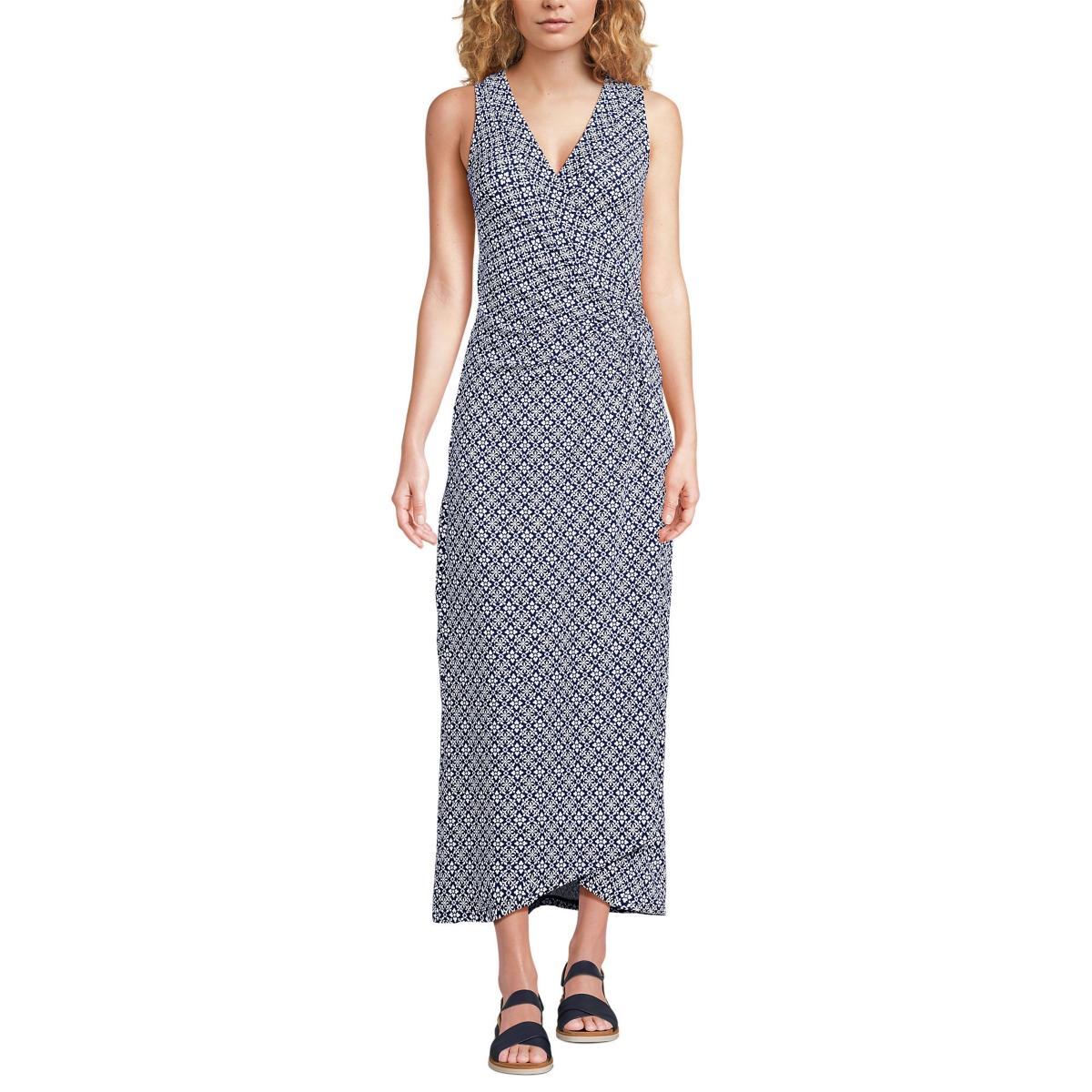 Womens Lands End High Neck Cover-Up Maxi Dress Deep Blue Product Image