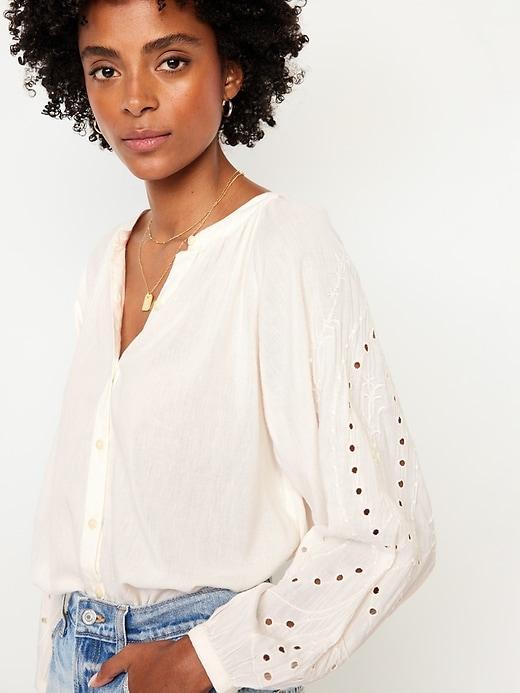 Split-Neck Button-Down Top Product Image