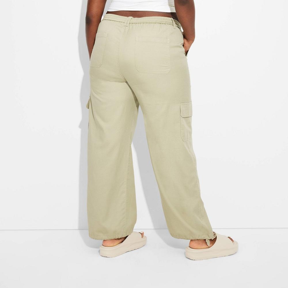 Womens Mid-Rise Wide Leg Cargo Beach Pants - Wild Fable Sage 2X Product Image