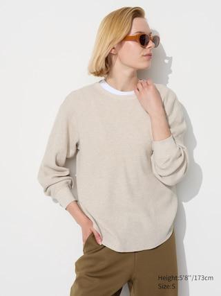 Womens Waffle T-Shirt Long-Sleeve Natural Medium UNIQLO US product image