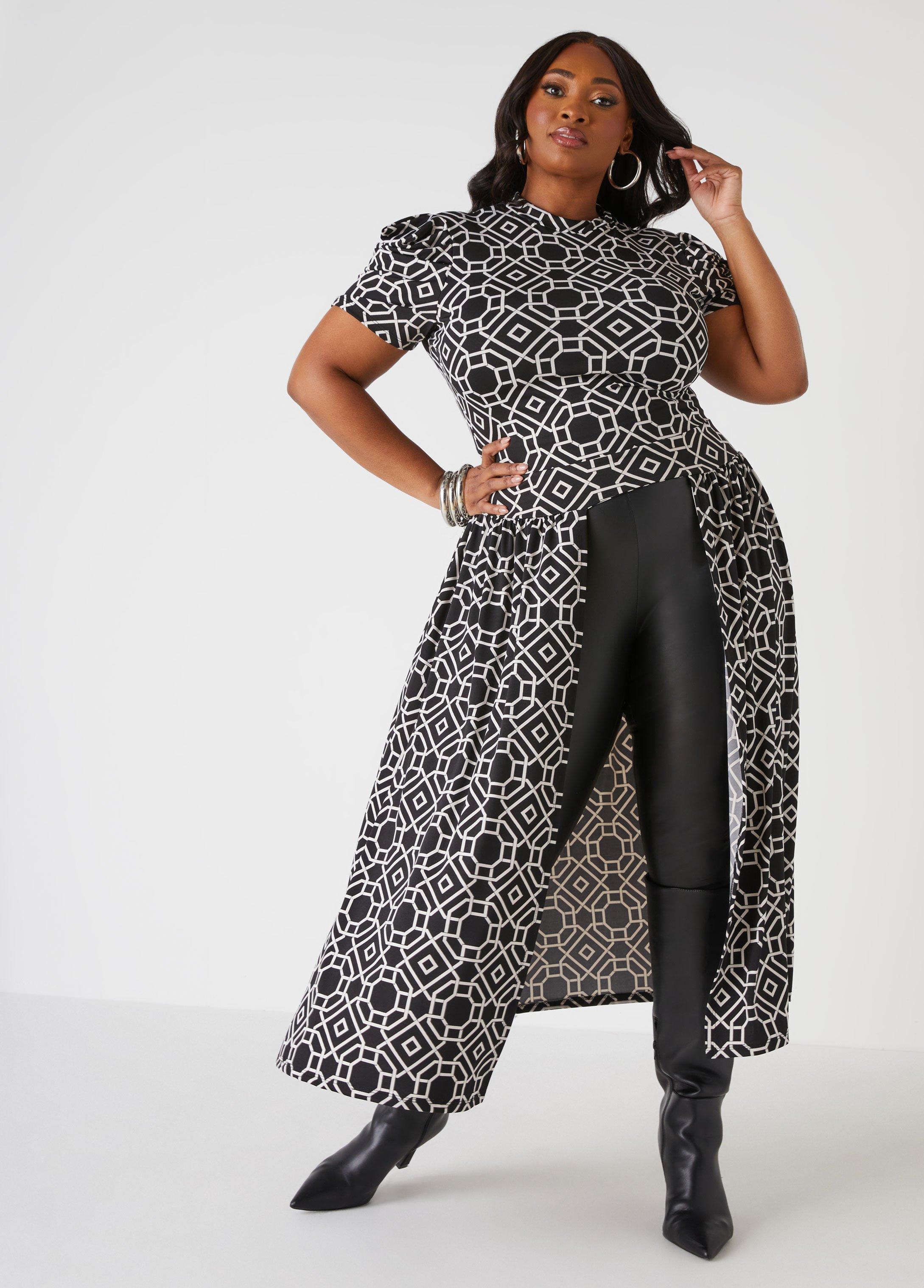 Plus Size Printed Split Front Duster Ashley Stewart Product Image