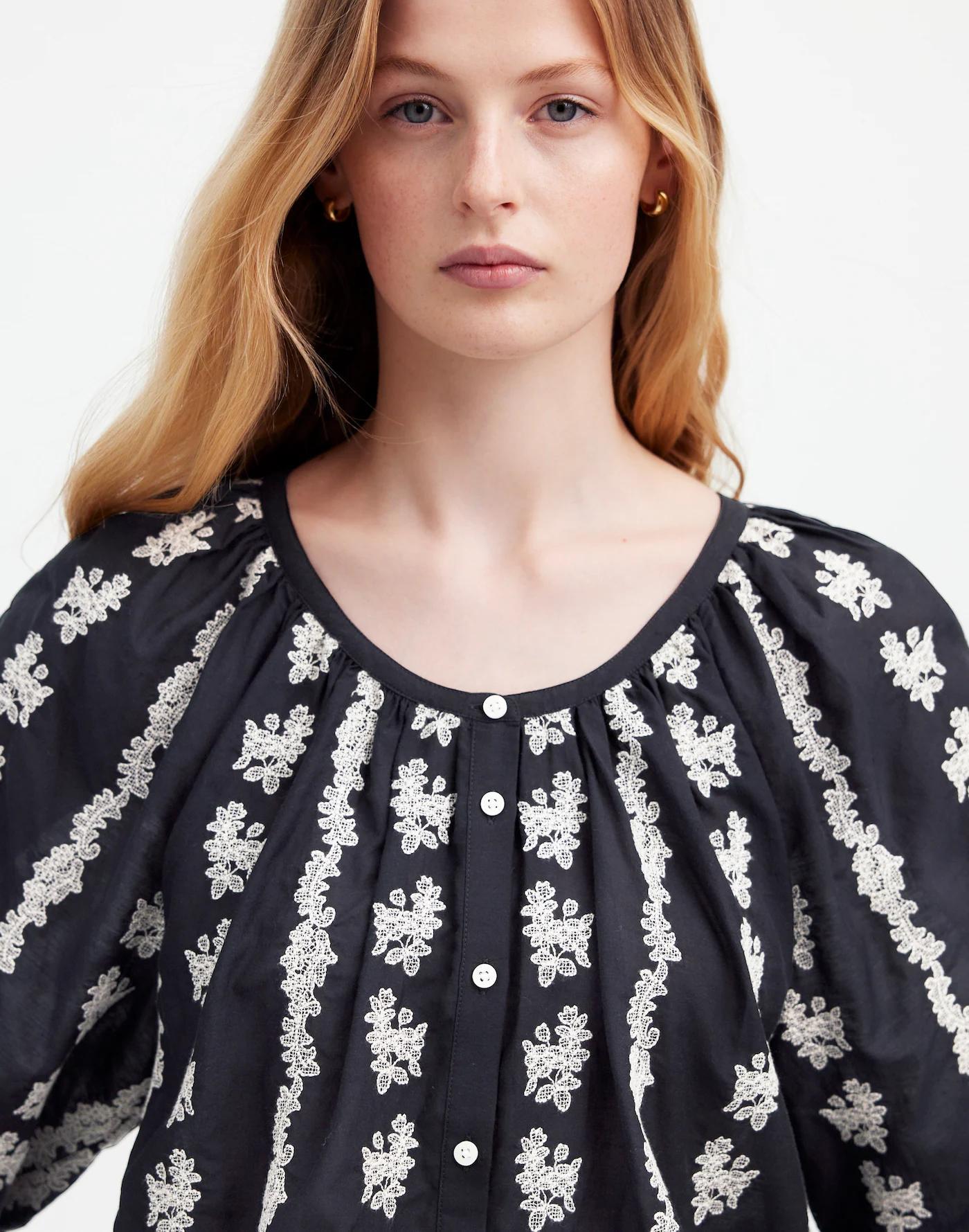 Embroidered Puff-Sleeve A-Line Top Product Image