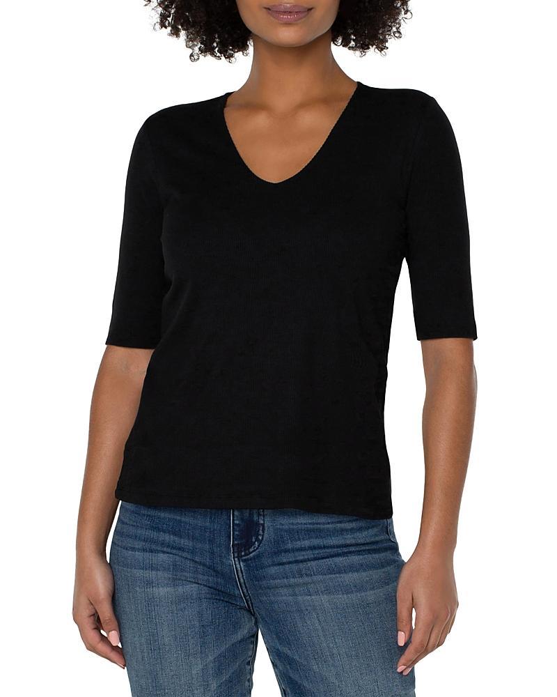 Liverpool Los Angeles Womens V-Neck Elbow-Sleeve Knit Top Product Image