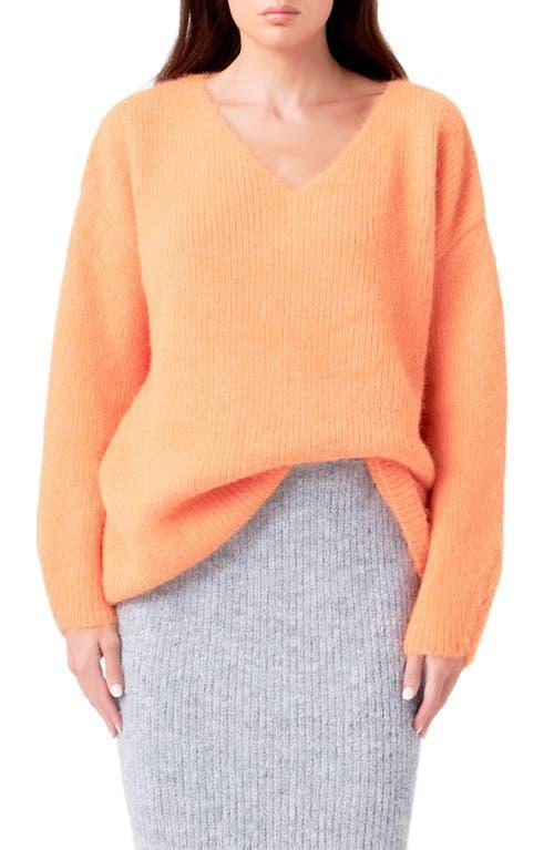 Endless Rose Fuzzy V-Neck Rib Sweater Product Image