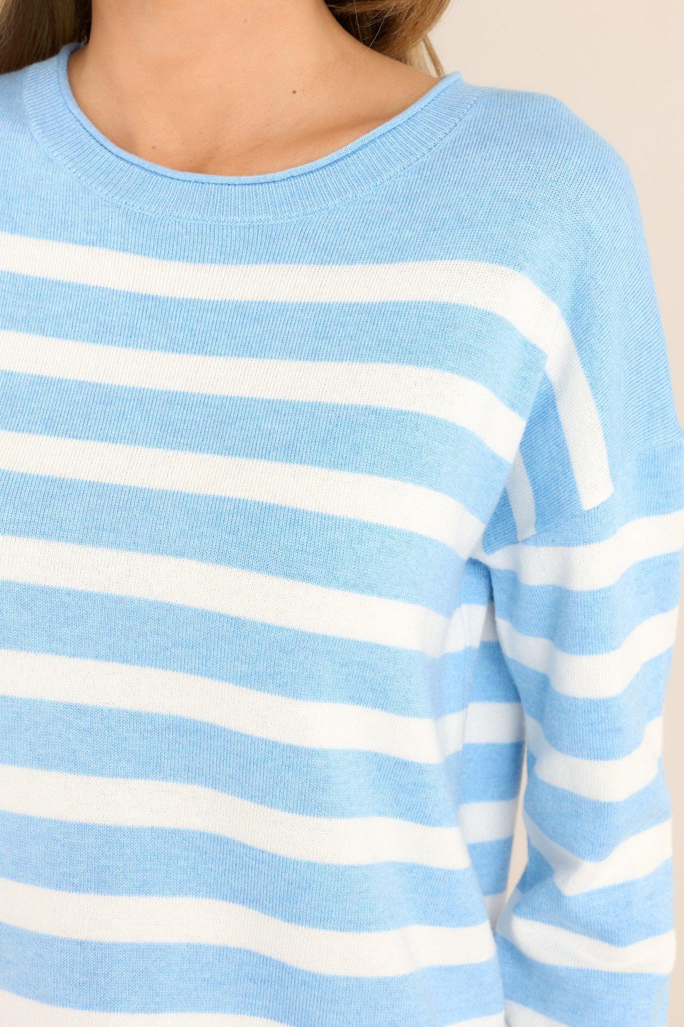 Snuggle In Sky Blue & White Striped Sweater Product Image