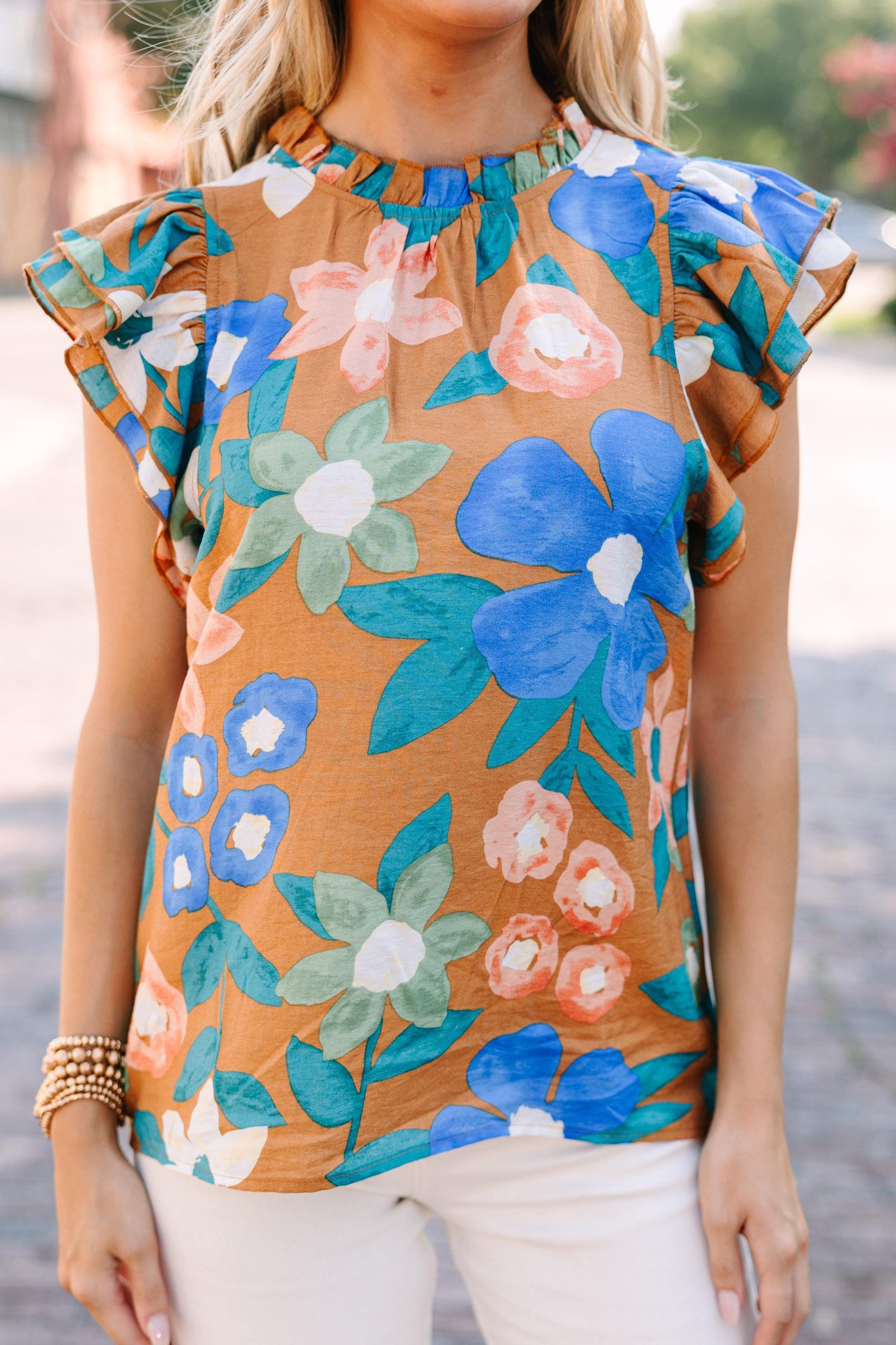 A True Beauty Apricot Orange Floral Blouse Female Product Image