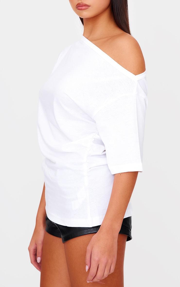 White Asymmetric Ruched Side Detail T Shirt Product Image