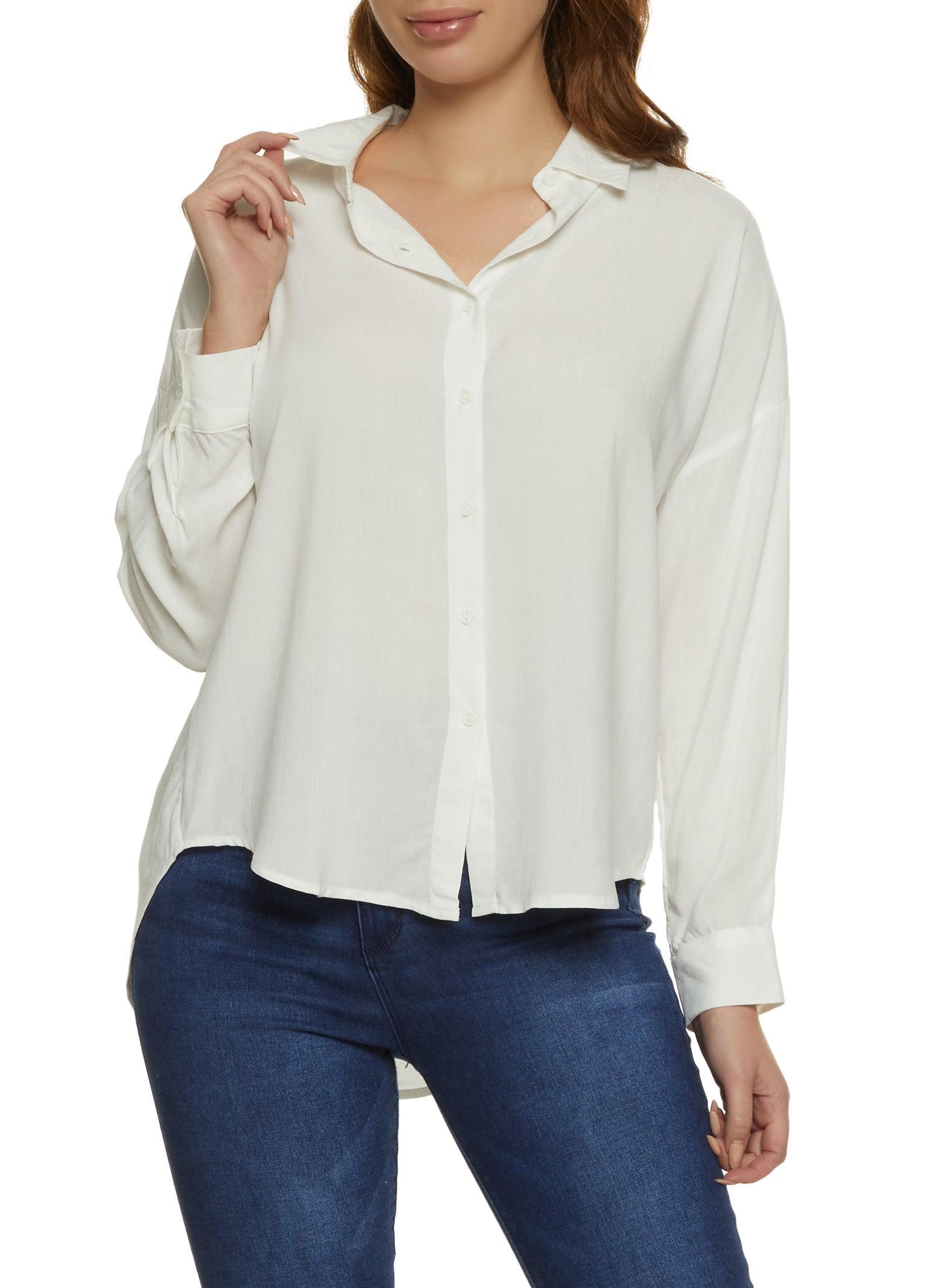 Womens Solid Long Sleeve Button Front Shirt Product Image