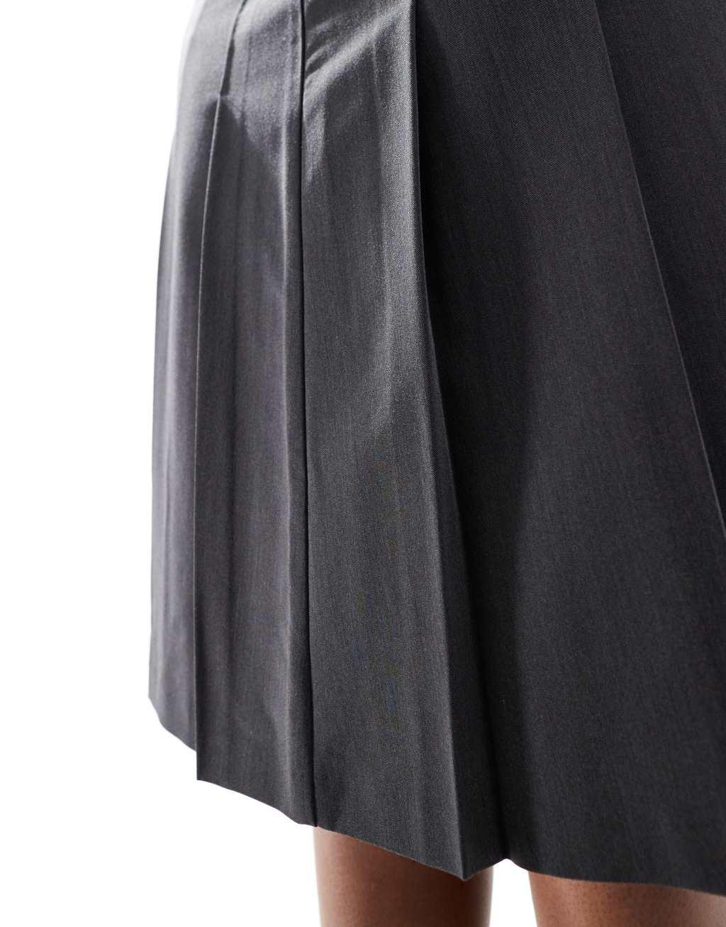 ASOS DESIGN Curve knee length tailored pleated midi skirt in gray Product Image