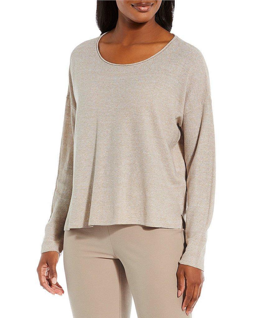 Eileen Fisher Organic Linen Jersey Knit Round Neck Long Sleeve Box Top Product Image