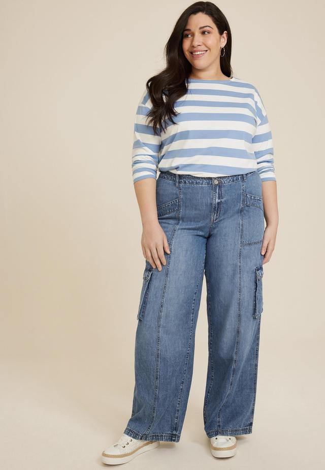 Maurices Plus Size Jeans Womens Jeans High Rise Cargo Wide Leg Jean Blue Denim Size 20W Product Image