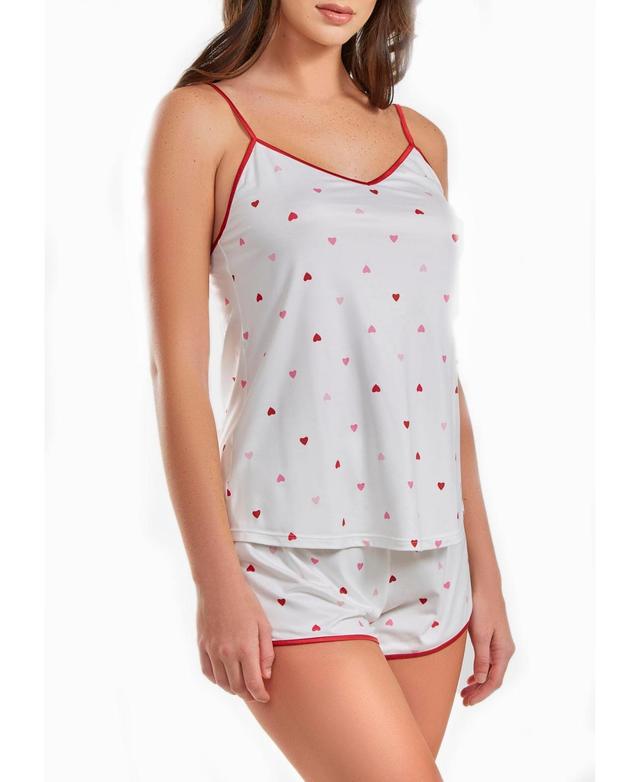 iCollection Womens Kyley Heart Printed Pajama Short Set Trimmed in Red Product Image