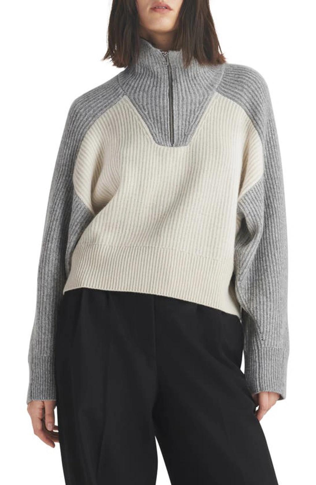 Pierce Colorblock Rib Cashmere Sweater In Grey Product Image