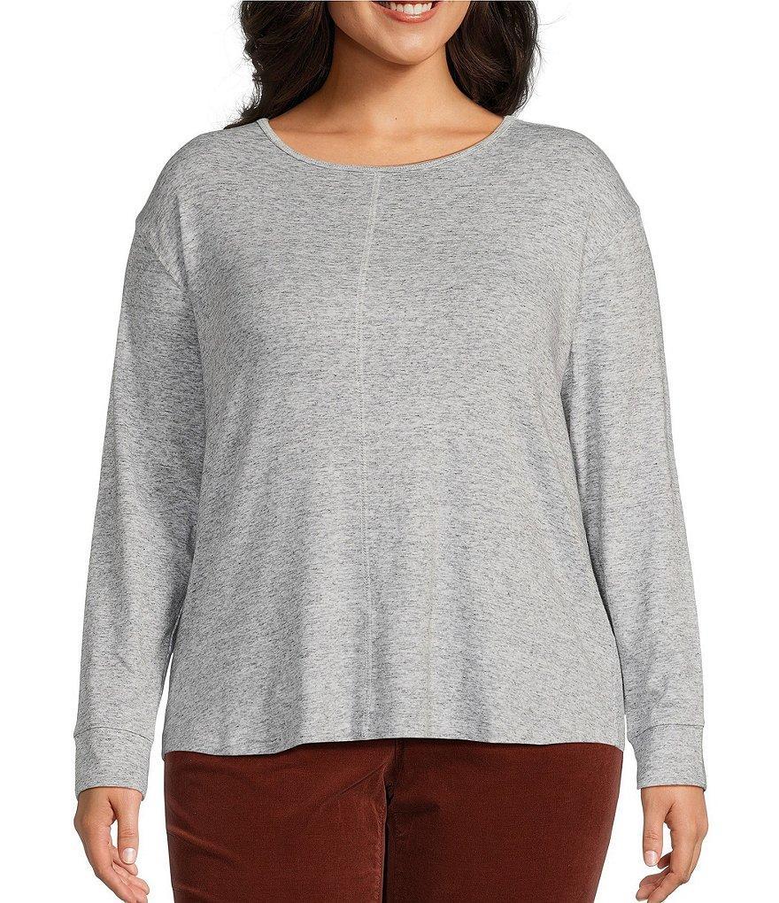 Westbound Plus Size Round Neck Long Sleeve Knit Tee Shirt Product Image