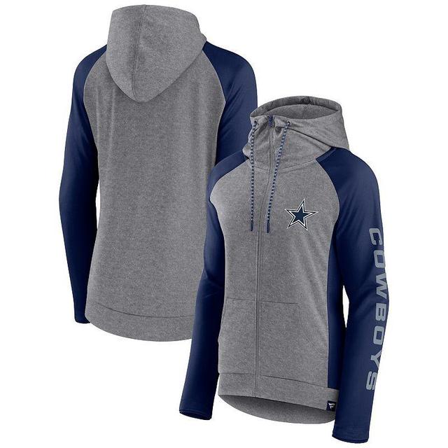 Womens Fanatics Branded Heather Gray/Navy Dallas Cowboys Blind Side Raglan Full-Zip Hoodie Product Image