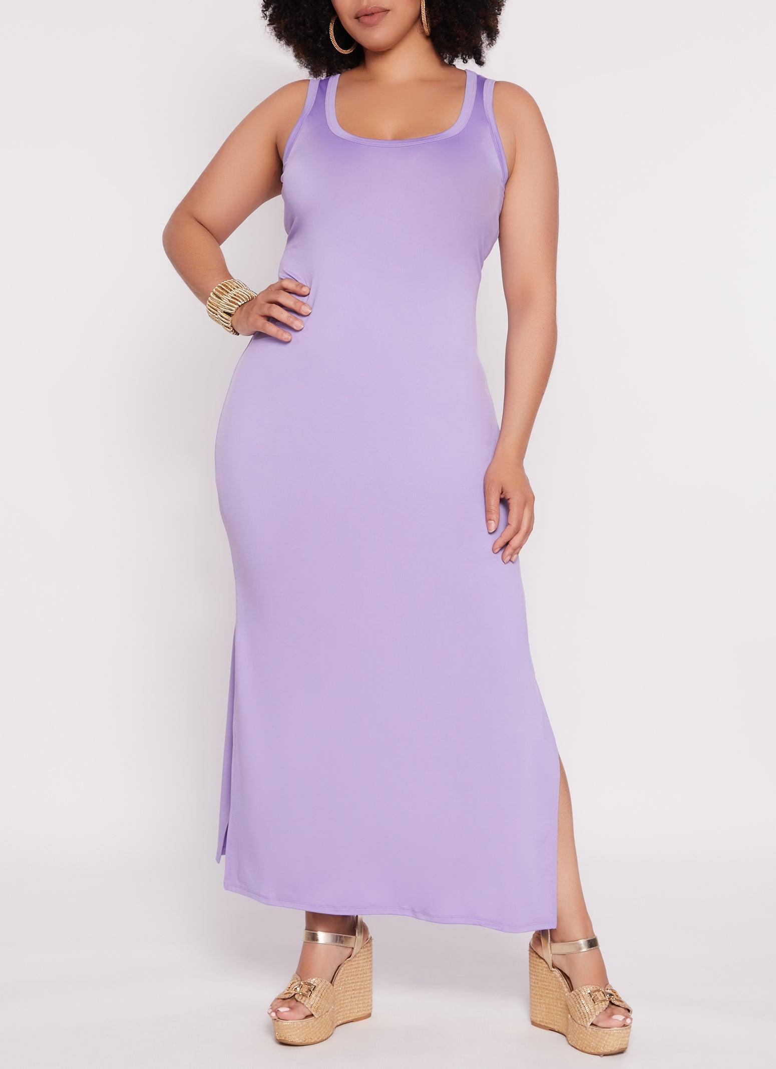 Womens Plus Size Scoop Neck Side Slit Maxi Tank Dress Product Image