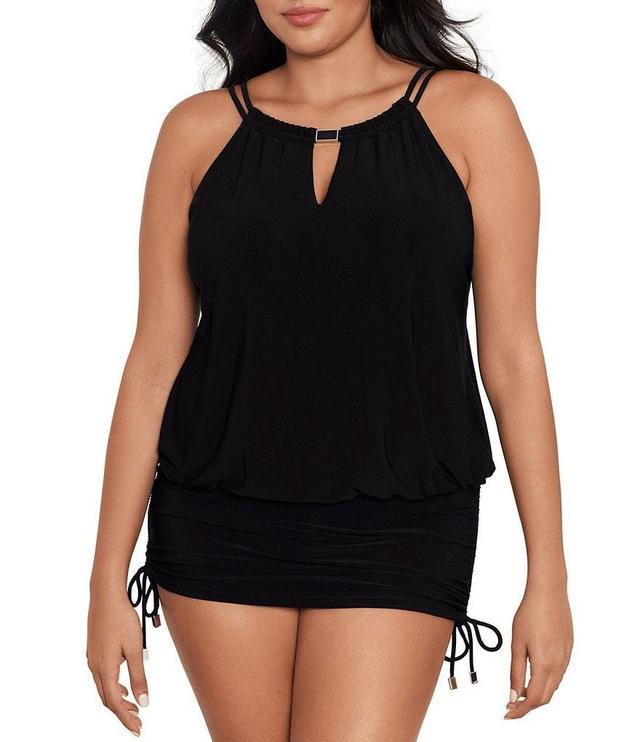 Magicsuit Plus Size Susan Solid Underwire Keyhole Highneck Blouson Side Tie One Piece Convertible Swim Dress Product Image