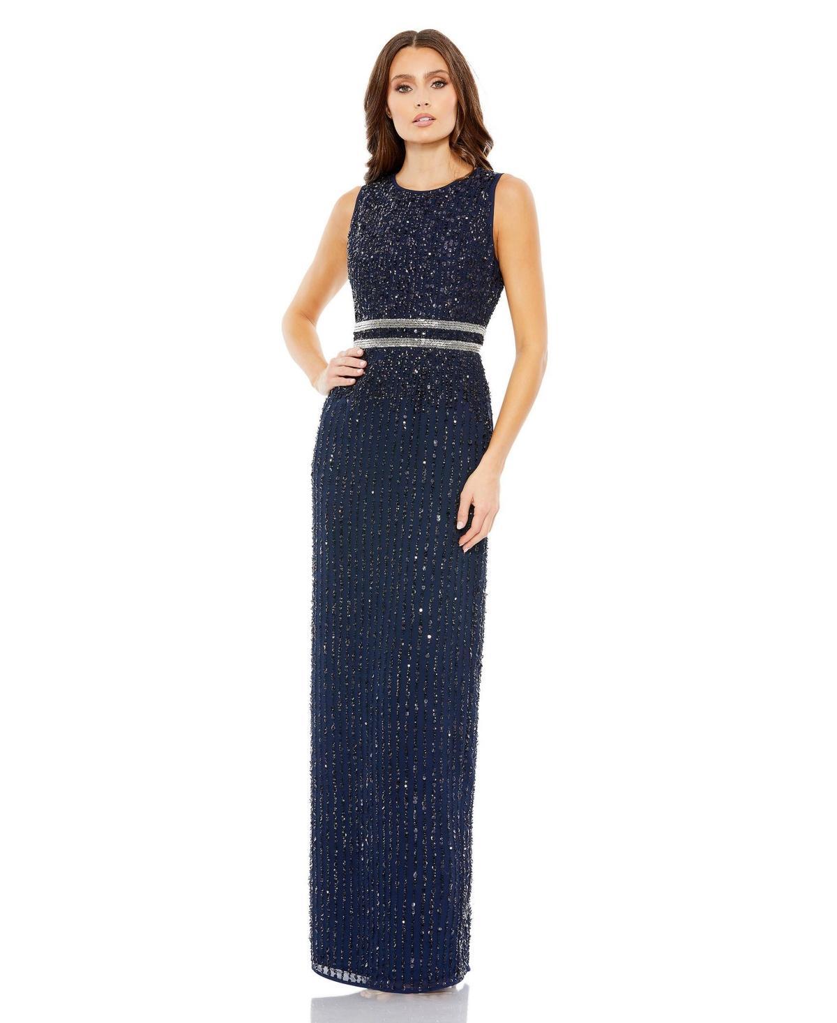 Mac Duggal Womens Sequined High Neck Sleeveless Column Gown Product Image