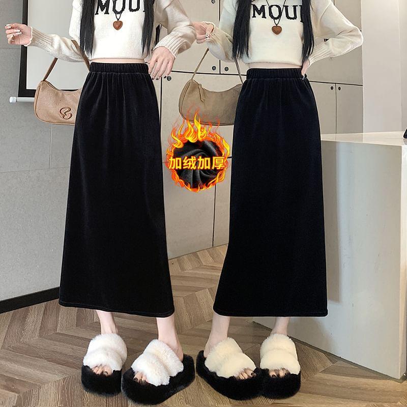 High Rise Midi A-Line Velvet Skirt Product Image