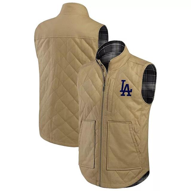 Mens Darius Rucker Collection by Fanatics Tan/Charcoal Los Angeles Dodgers Reversible Canvas & Plaid Patch Full-Zip Vest Product Image