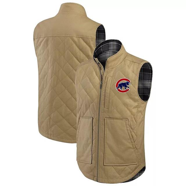 Mens Darius Rucker Collection by Fanatics Tan/Charcoal Chicago Cubs Reversible Canvas & Plaid Patch Full-Zip Vest Product Image