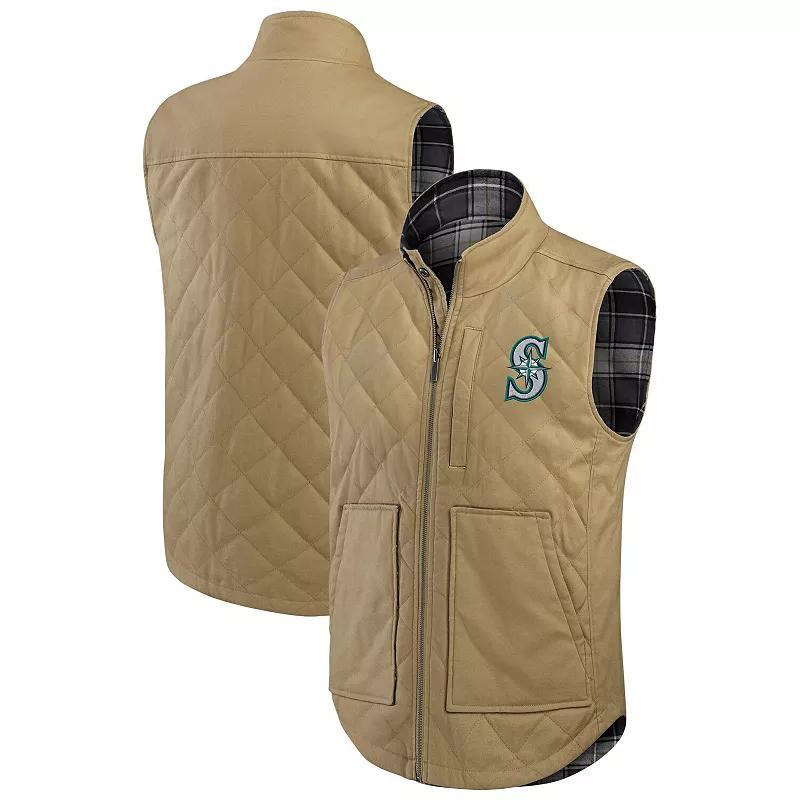 Mens Darius Rucker Collection by Fanatics Tan/Charcoal Seattle Mariners Reversible Canvas & Plaid Patch Full-Zip Vest Product Image