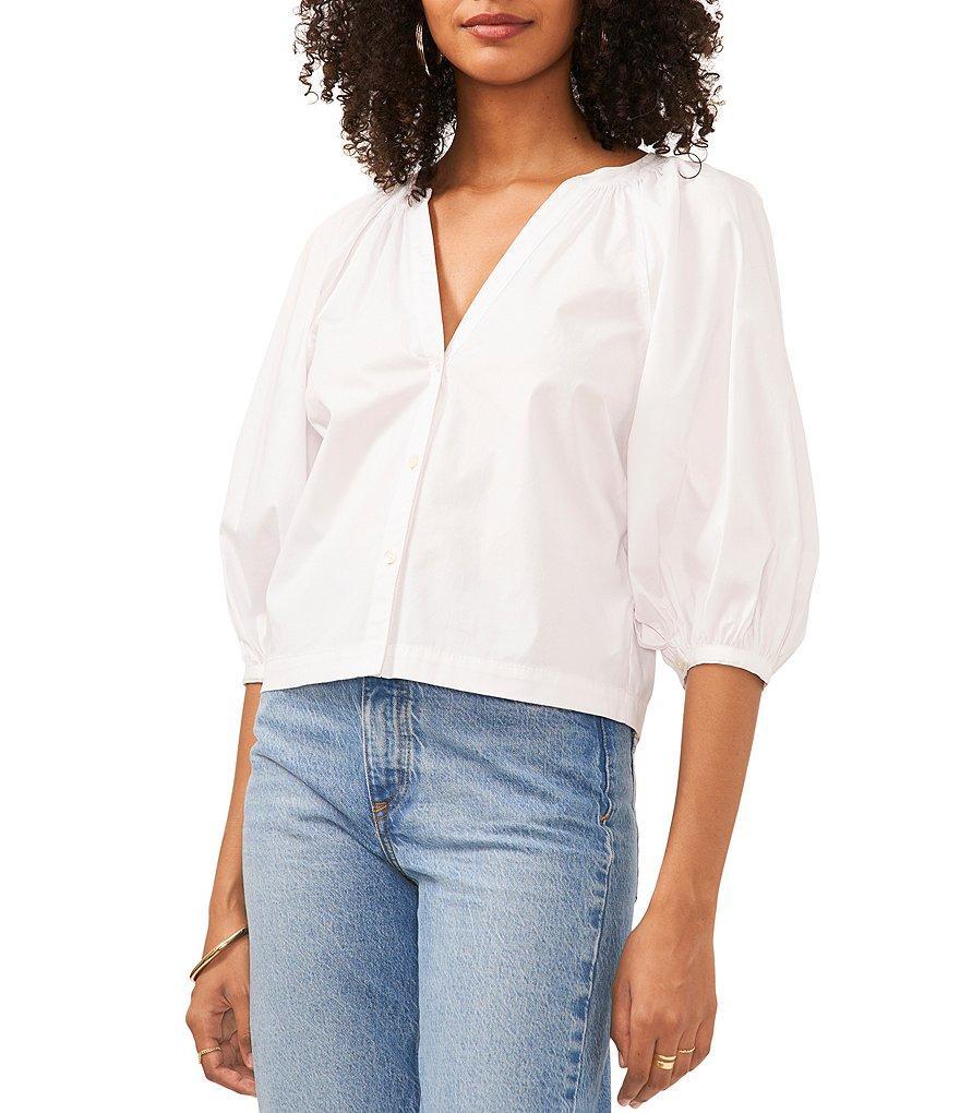 Vince Camuto V-Neck 3/4 Puff Sleeve Button Front Blouse product image