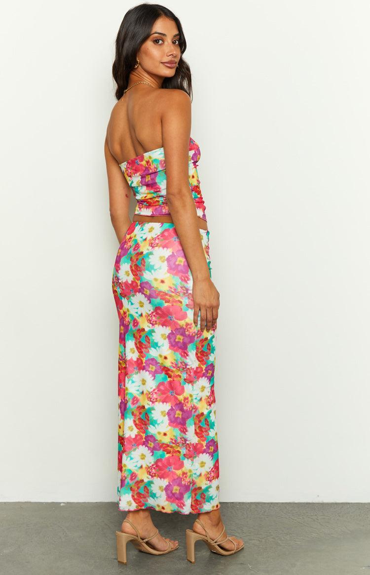 When in Rome Floral Print Mesh Maxi Skirt Product Image