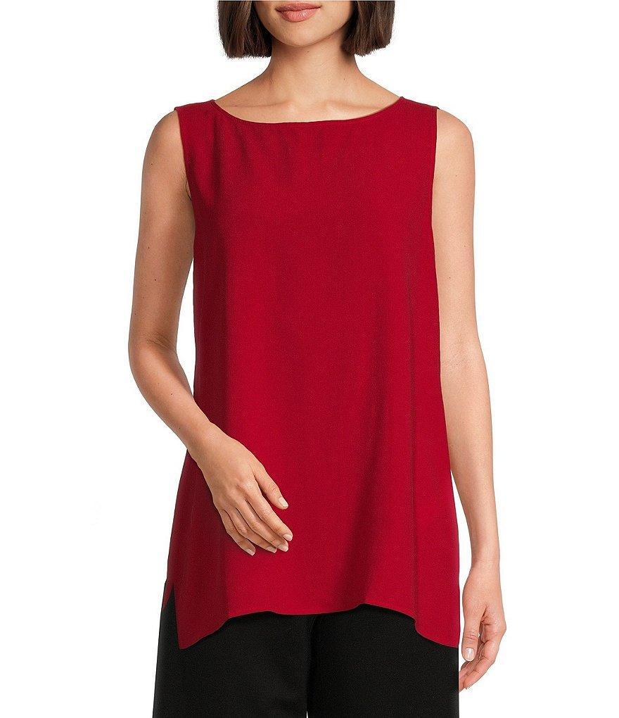 Eileen Fisher Silk Georgette Crepe Boat Neck Sleeveless Long Shell Product Image