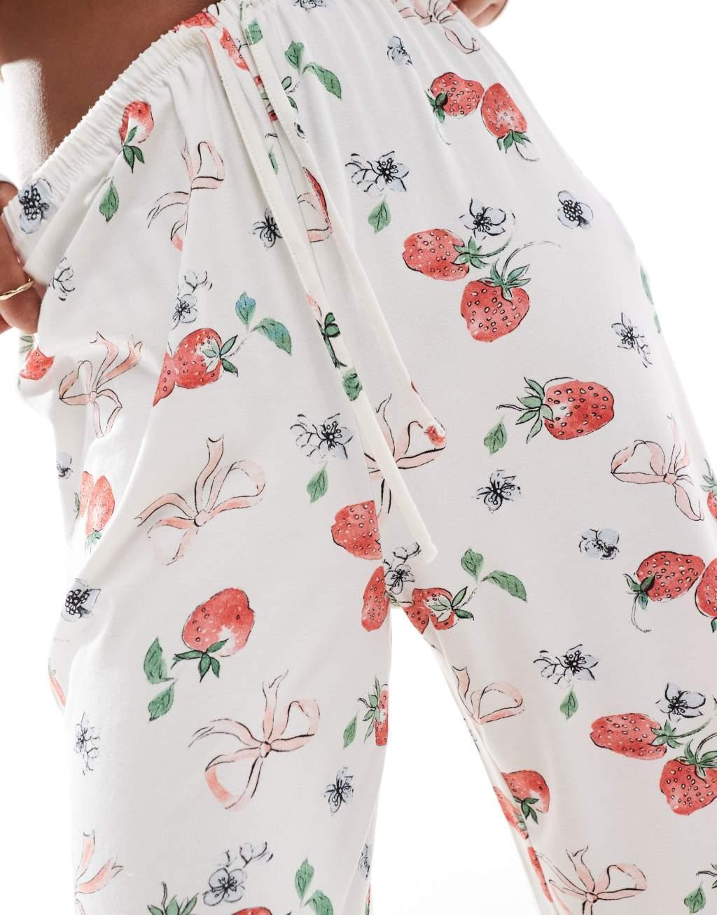 Kaiia mix and match wide leg pj bottoms in strawberry and bow print - part of a set Product Image