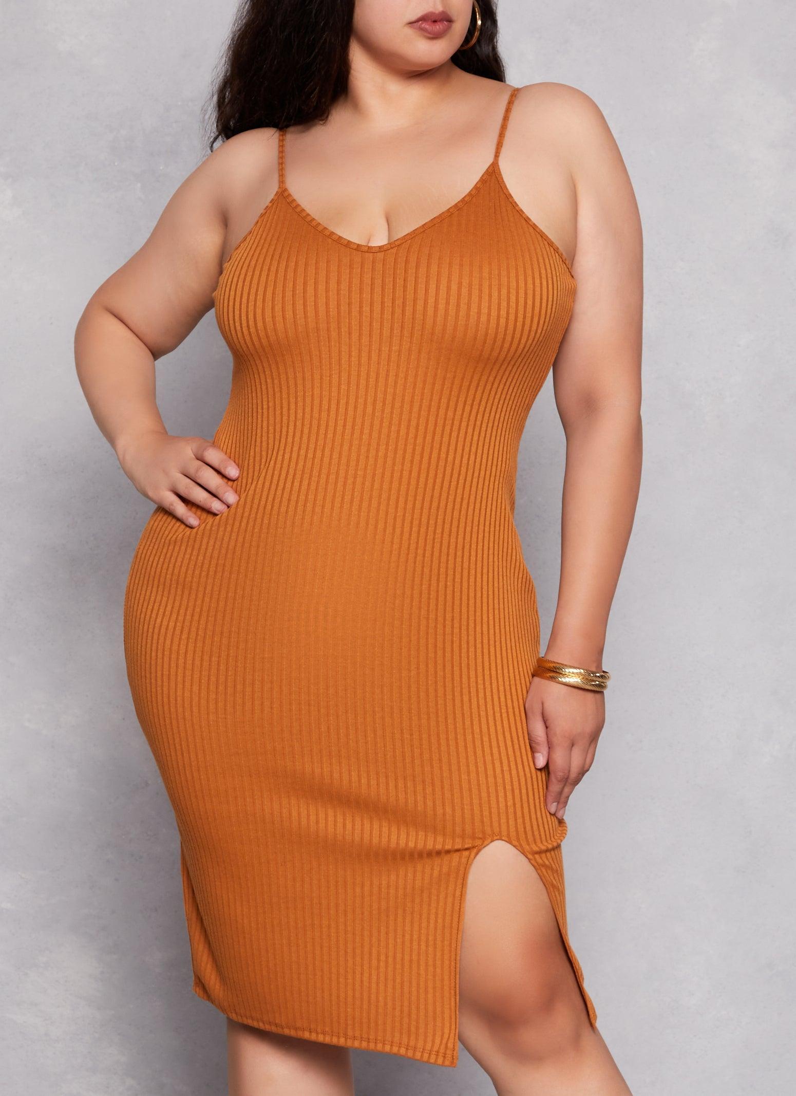 Womens Plus Size Ribbed V Neck Cami Dress Product Image