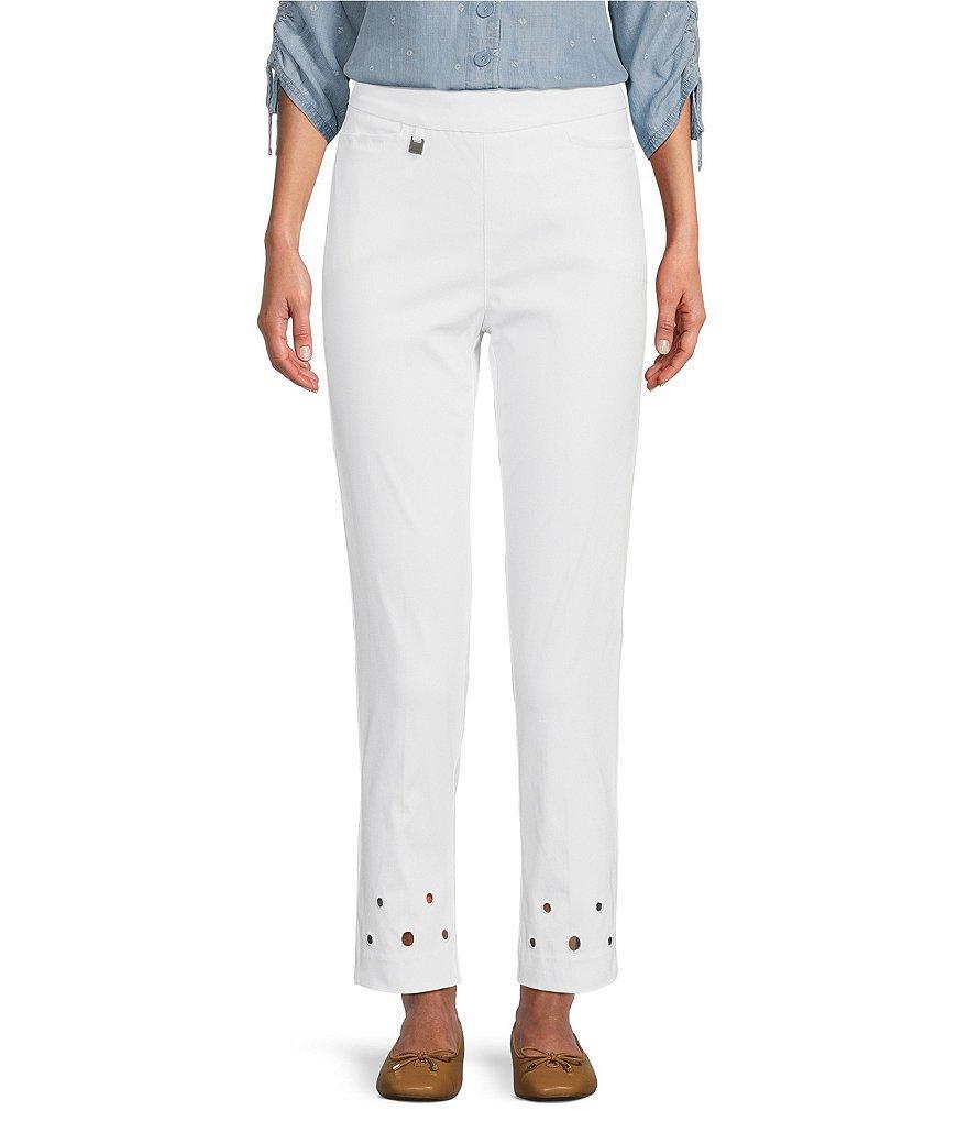 Multiples Petite Size Twill Straight Leg Embellished Side Vented Hem Pull-On Ankle Pants Product Image