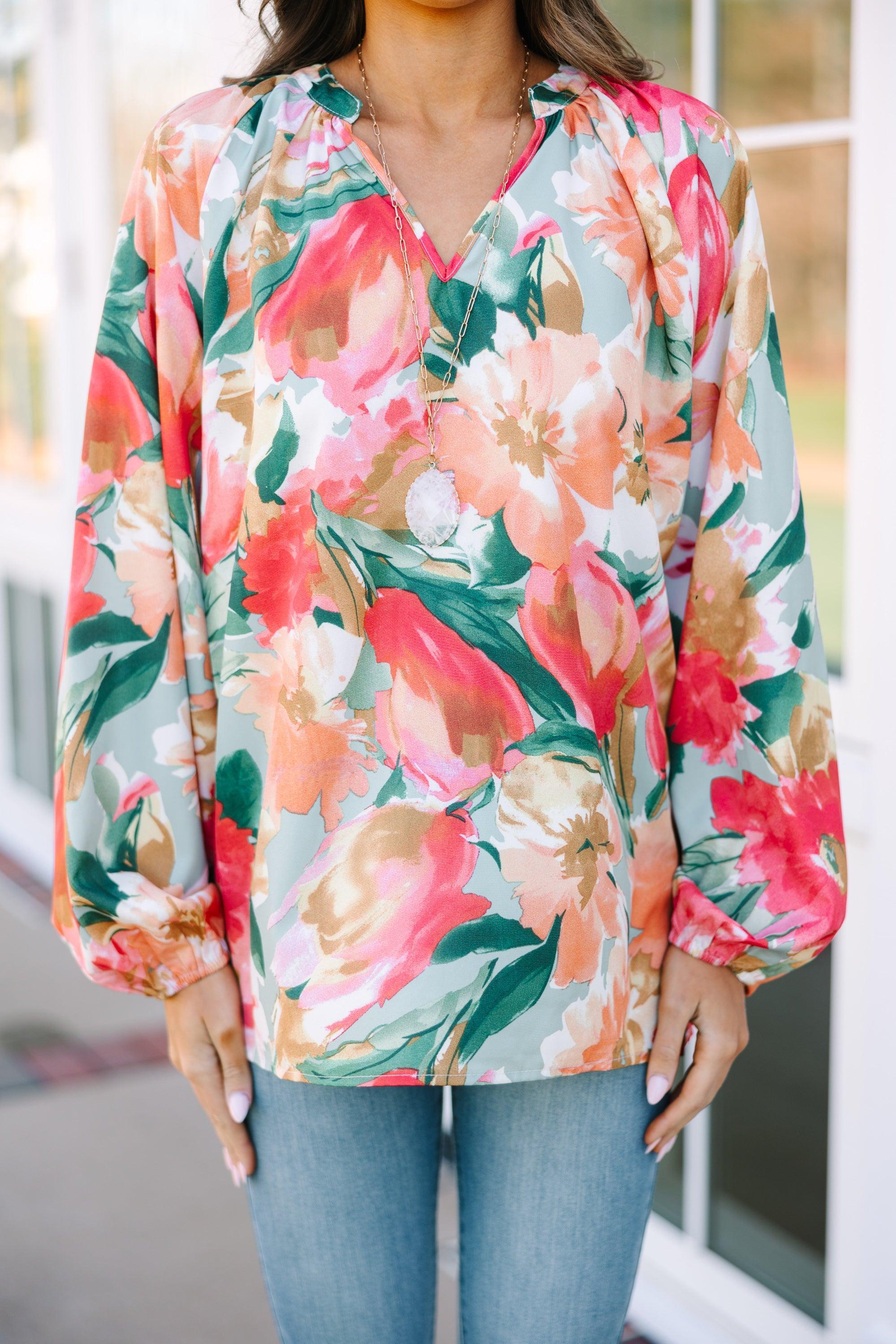 On Your Way Sage Green Floral L/S Blouse Female Product Image