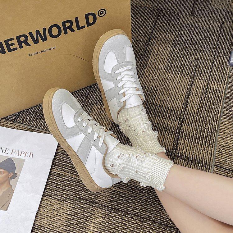 Faux Leather Lace-Up Sneakers Product Image