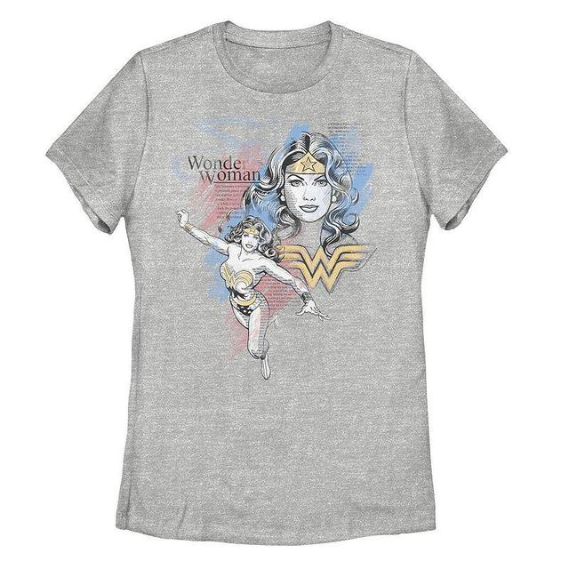 Juniors DC Comics Wonder Woman Watercolor Sketch Portrait Graphic Tee, Girls Athletic Grey Product Image