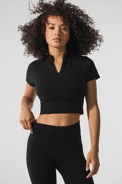 Seamless Winter Warm Plush Cropped Short Sleeve - Black Product Image