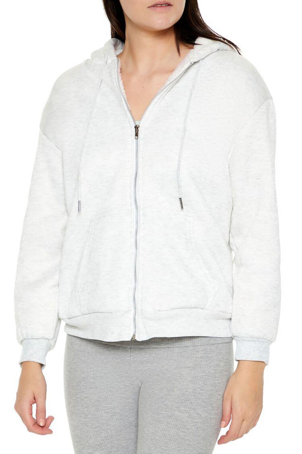 Faux Shearling-Lined Zip-Up Hoodie | Forever 21 Product Image