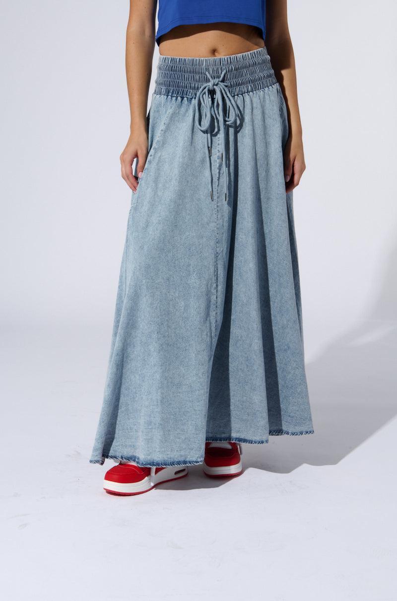 ALEX ACID WASH DENIM MAXI SKIRT Product Image