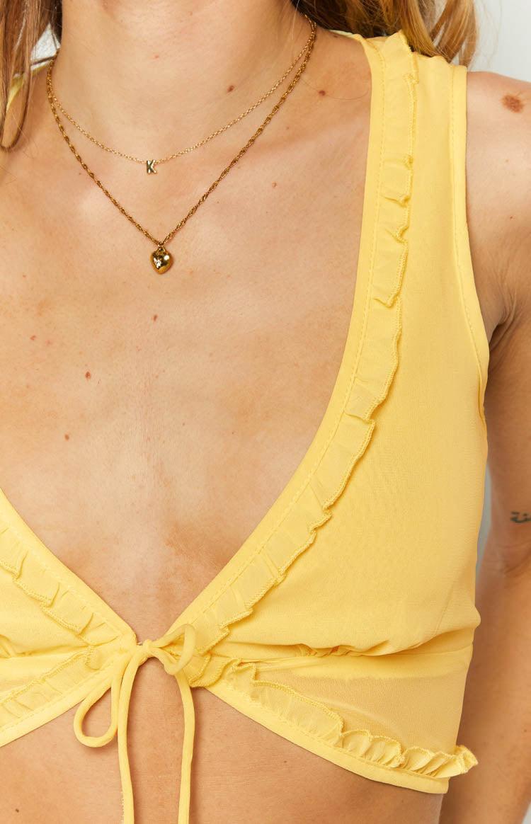 Tusk Yellow Tie Up Crop Top Product Image