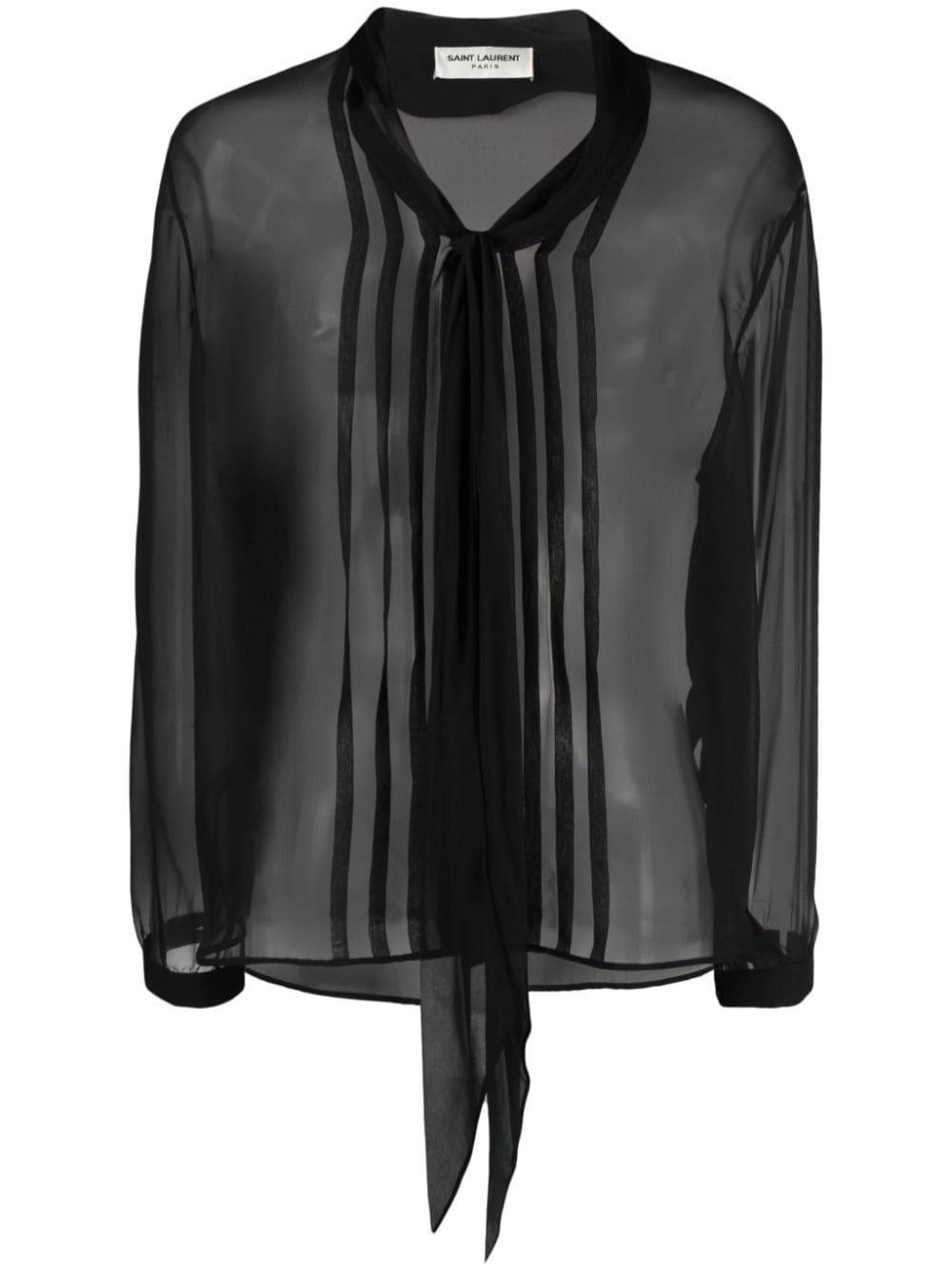 Tie-neck Pintucked Silk-voile Shirt In Black Product Image