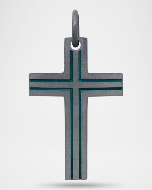 Men's The Cross Oxidized Sterling Silver Art Deco Cross Pendant Product Image