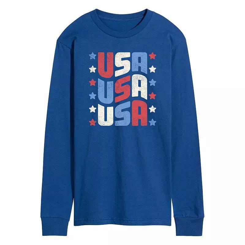 Mens USA Stacked Long Sleeve Graphic Tee. Blue Product Image