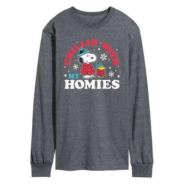 Mens Peanuts Chillin With My Homies Long Sleeve Tee Dark Grey Product Image