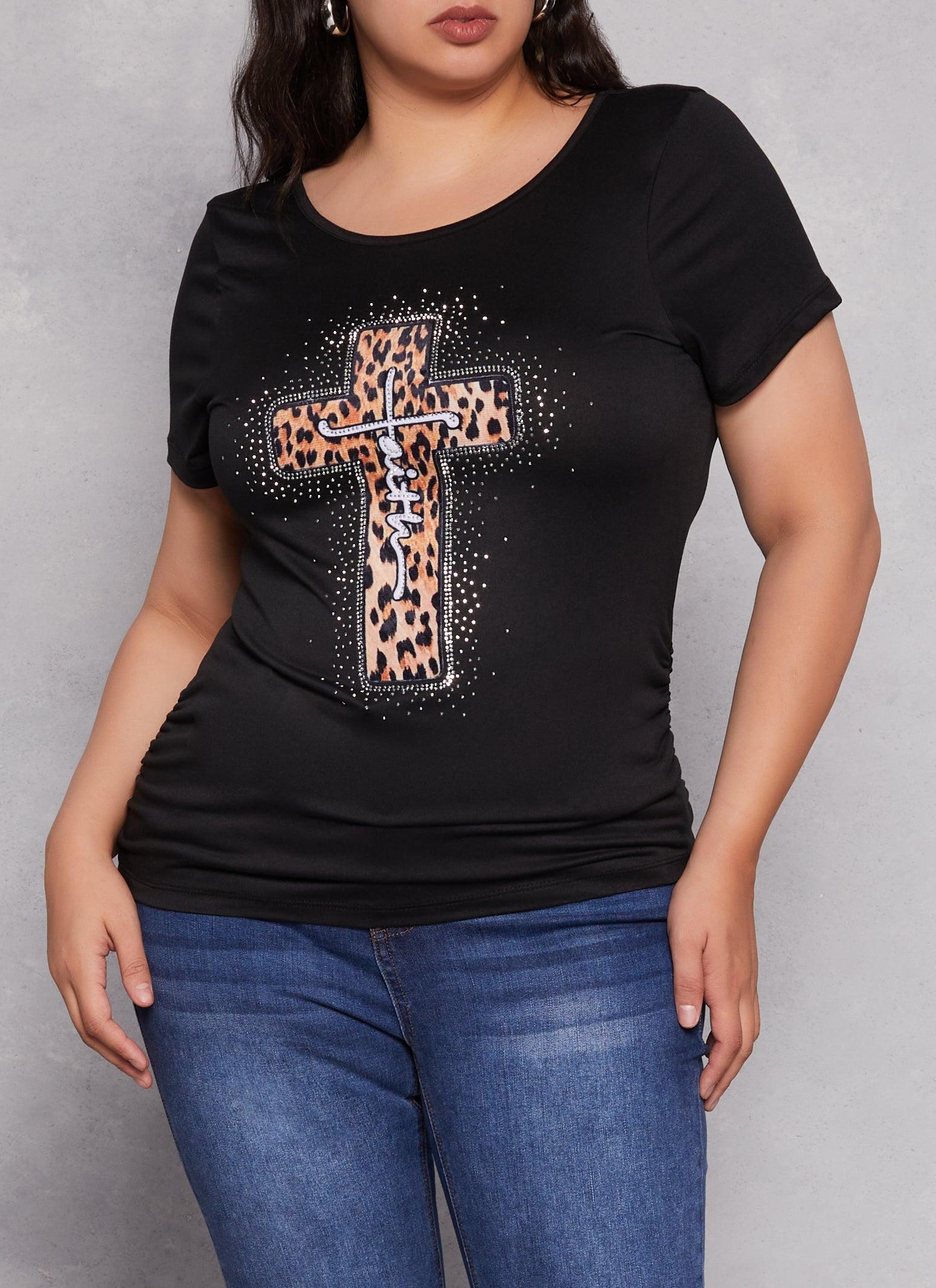 Womens Plus Size Faith Rhinestone Patch Graphic Tee Product Image